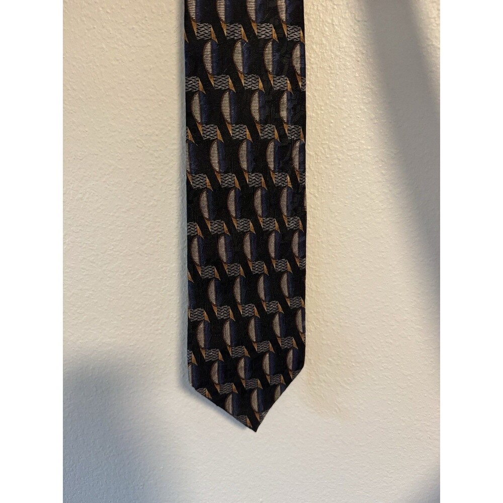 JZ Richards Black Navy Gold Geometric 100% Silk Tie Made in USA Style 2515-3